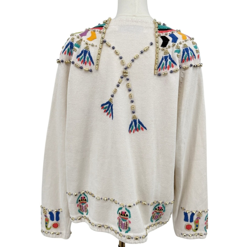 Michael Simon Womens Sweater 1991 Egyptian Beaded Embroidered Cardigan 1x vtg - Picture 6 of 9
